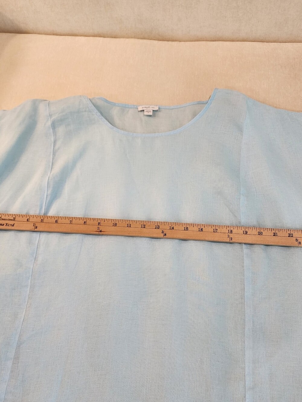 Pure Jill 100% Linen Short-Sleeve Tunic Top Light Aqua Medium - Picture 5 of 6